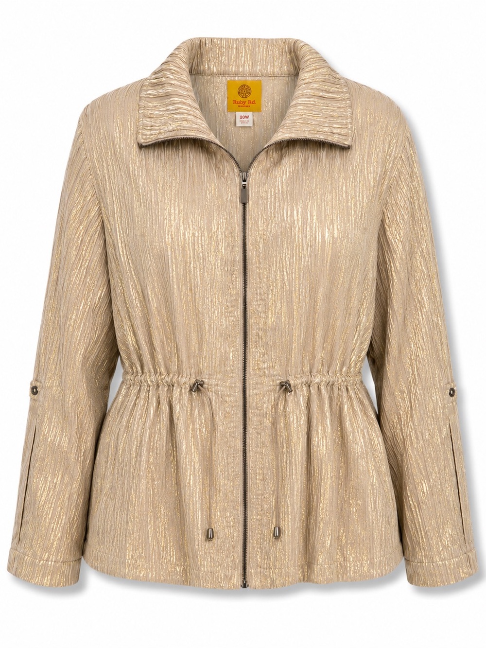 Ruby Rd Woman Tan / Gold Crinkle Zip Jacket Plus Size 20W Utility Jacket